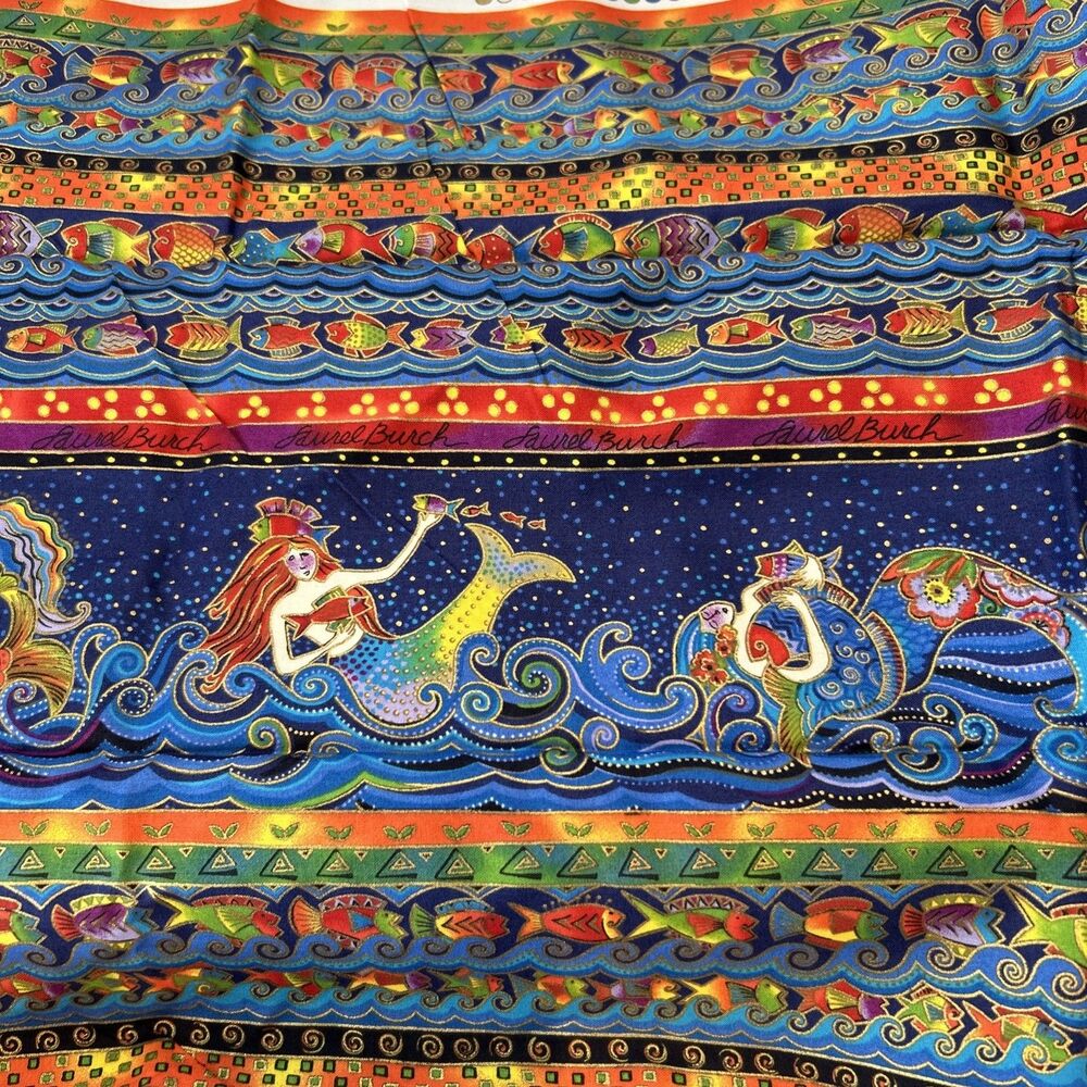 Sea Spirits Laurel Burch Cotton Fabric Mermaids Tropical Fish Colorful 1 Yard